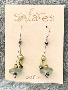 Jade colored Sea Glass Earrings- Fresh Water Pearls- Sterling Silver-NEW